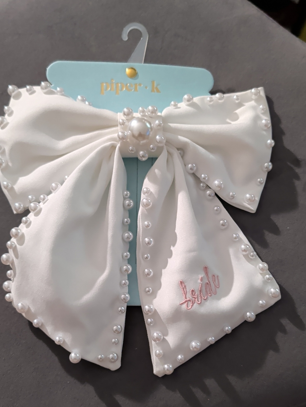 Piper K Bride Pearl-Embellished White Bow Hair Clip